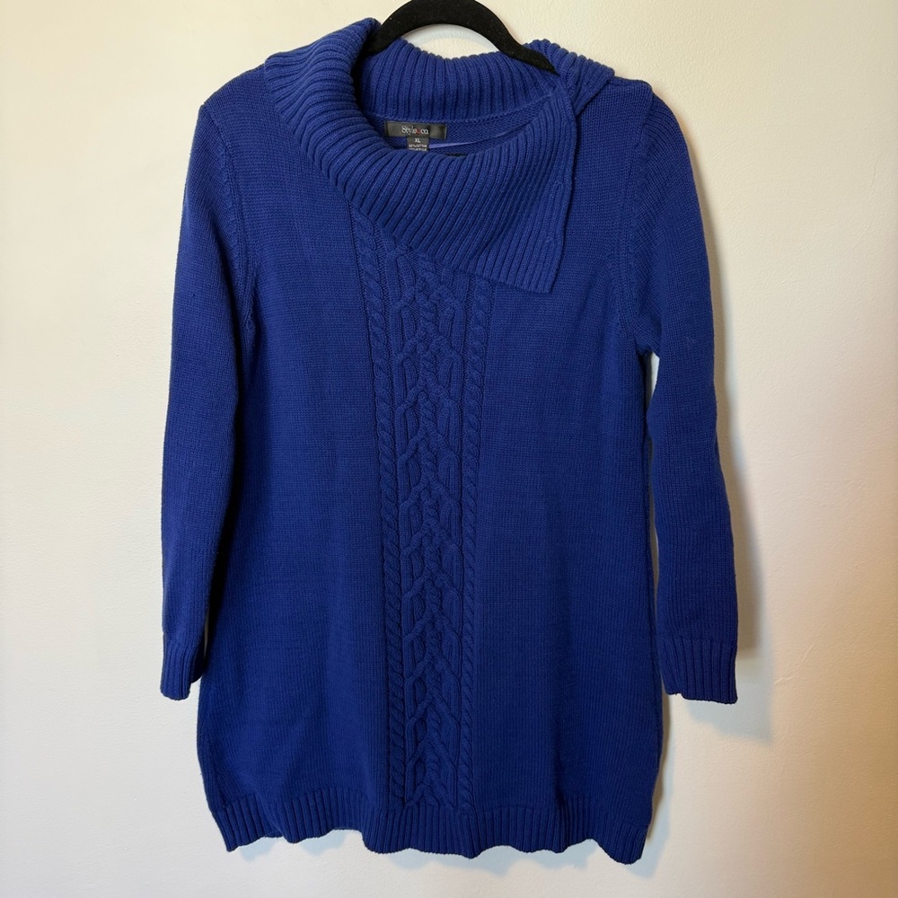 Style & Co Women’s Blue Sweater Dress Size XL Asymmetrical Neck GUC